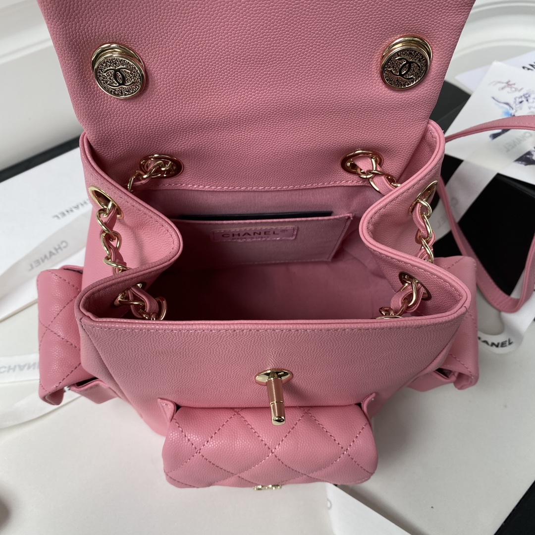 Bagsaaa Ch**el Duma Cargo Backpack Pink Caviar Leather - 21.5x19.5x12cm