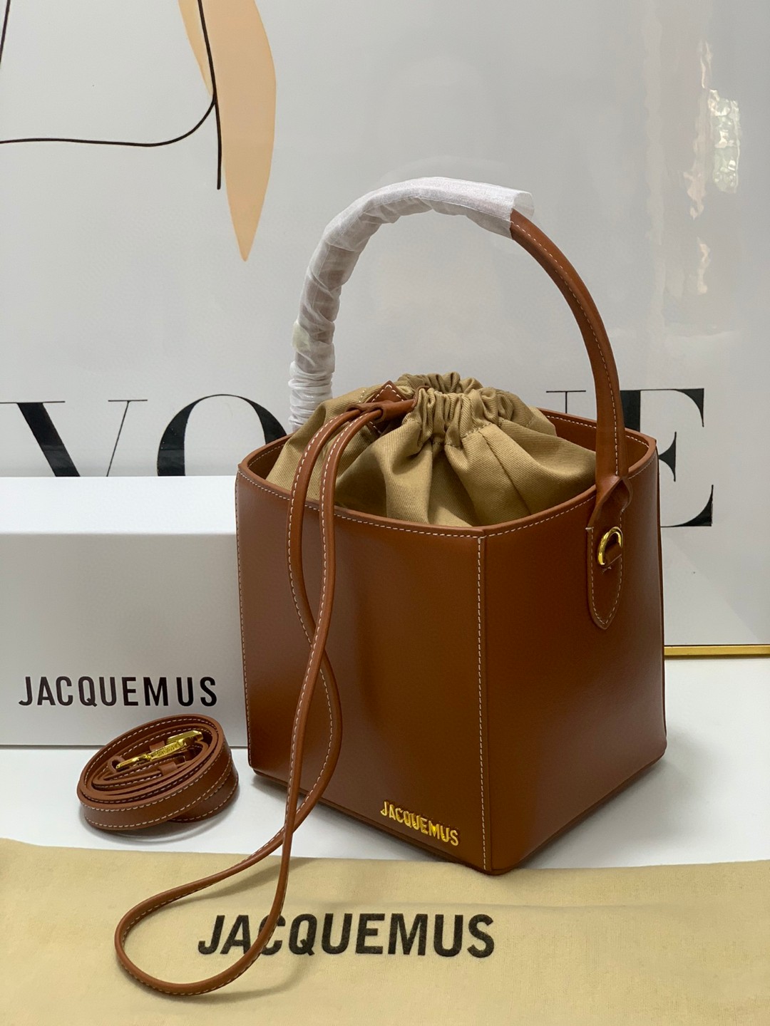 Bagsaaa Jacquemus Bucket Cube Brown Bag - 16*18*17cm