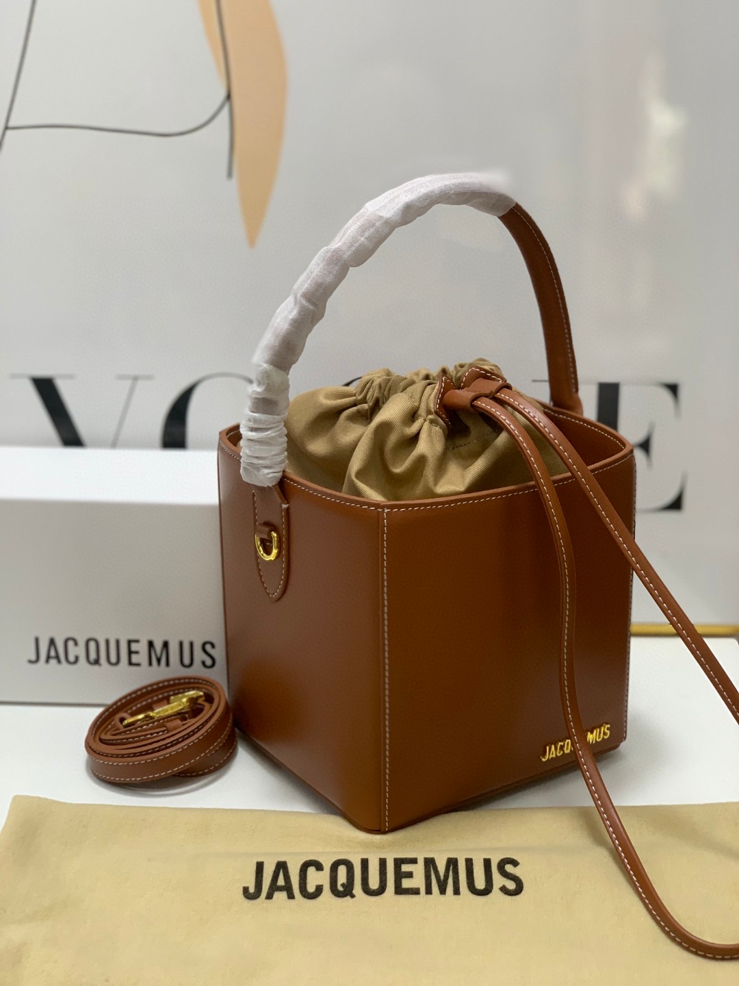 Bagsaaa Jacquemus Bucket Cube Brown Bag - 16*18*17cm