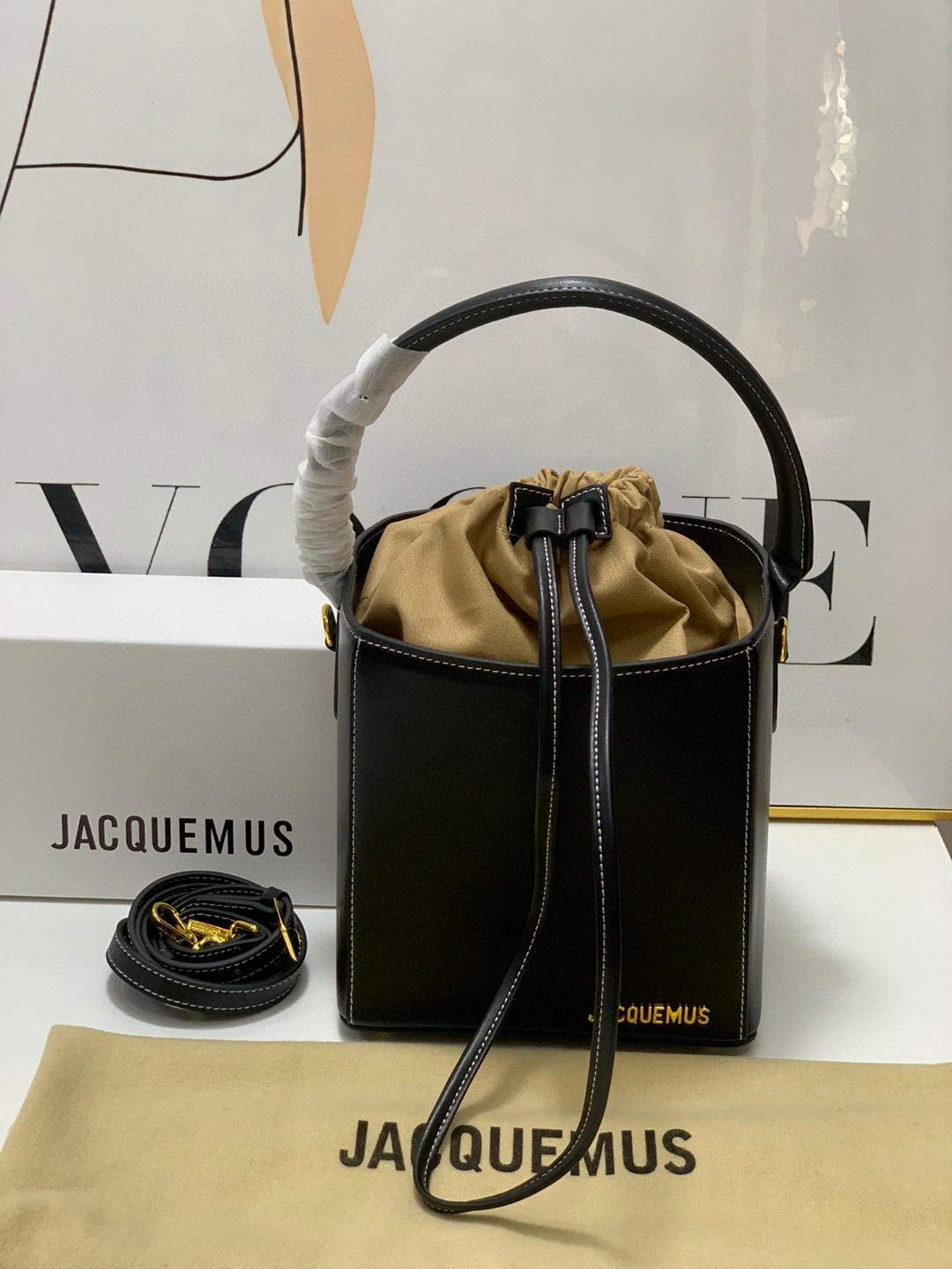 Bagsaaa Jacquemus Bucket Cube Black Bag - 16*18*17cm