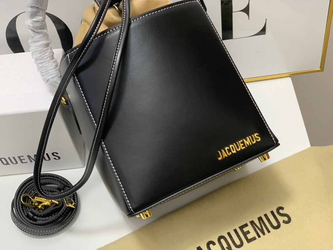 Bagsaaa Jacquemus Bucket Cube Black Bag - 16*18*17cm