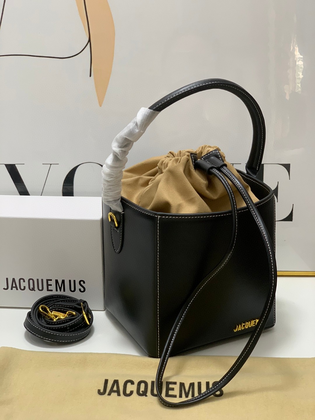 Bagsaaa Jacquemus Bucket Cube Black Bag - 16*18*17cm