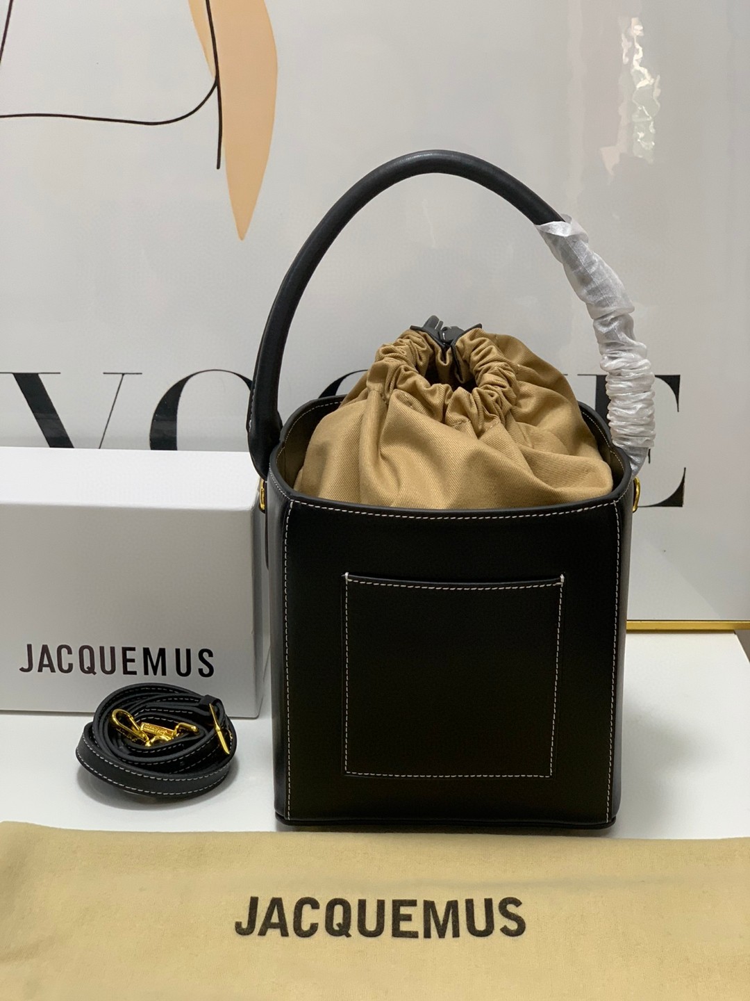 Bagsaaa Jacquemus Bucket Cube Black Bag - 16*18*17cm