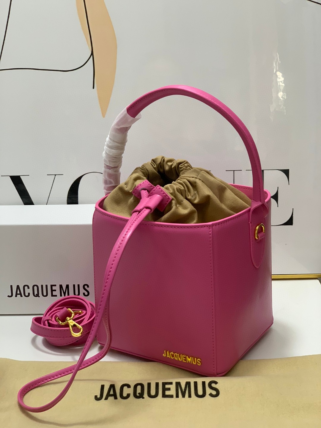 Bagsaaa Jacquemus Bucket Cube Pink Bag - 16*18*17cm