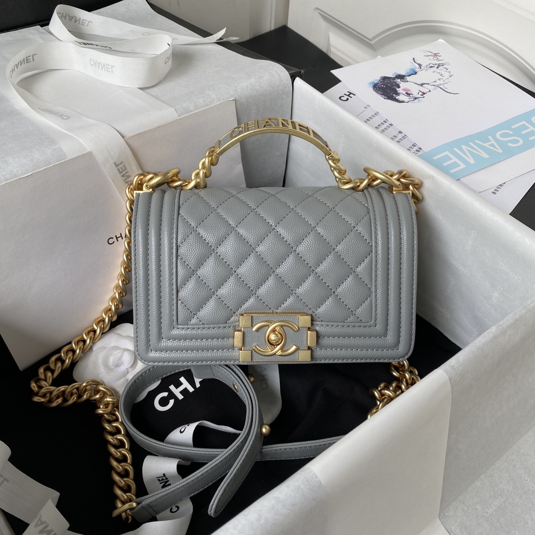 Bagsaaa Ch**el Le Boy Top Handle Caviar Grey 20cm