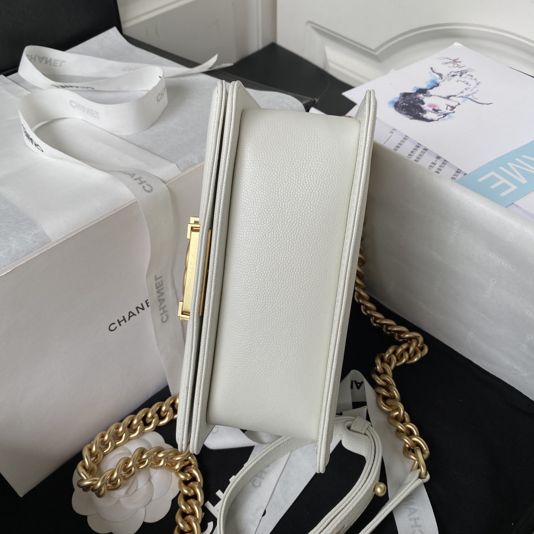 Bagsaaa Ch**el Le Boy Top Handle Caviar White 20cm
