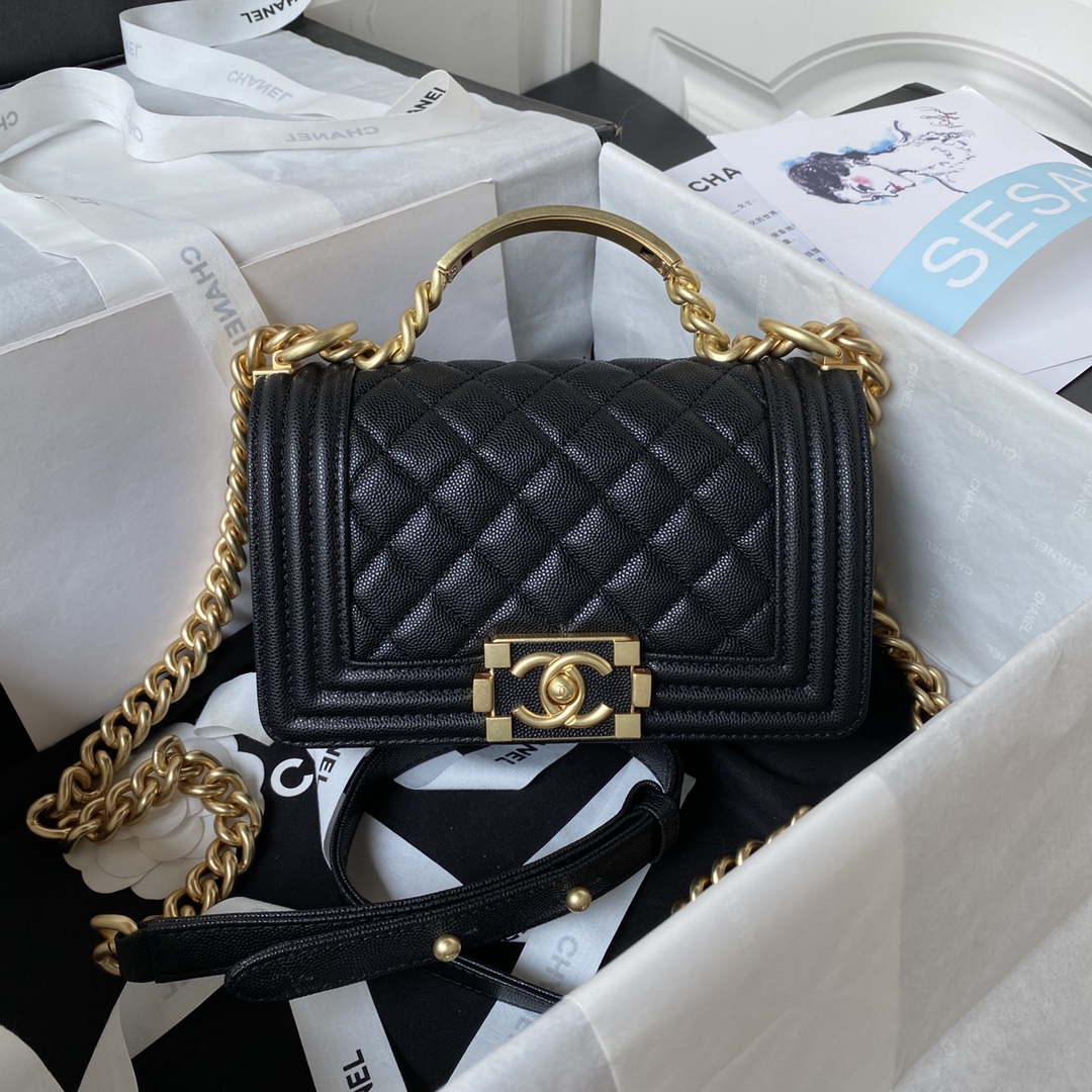 Bagsaaa Ch**el Le Boy Top Handle Caviar Black 20cm