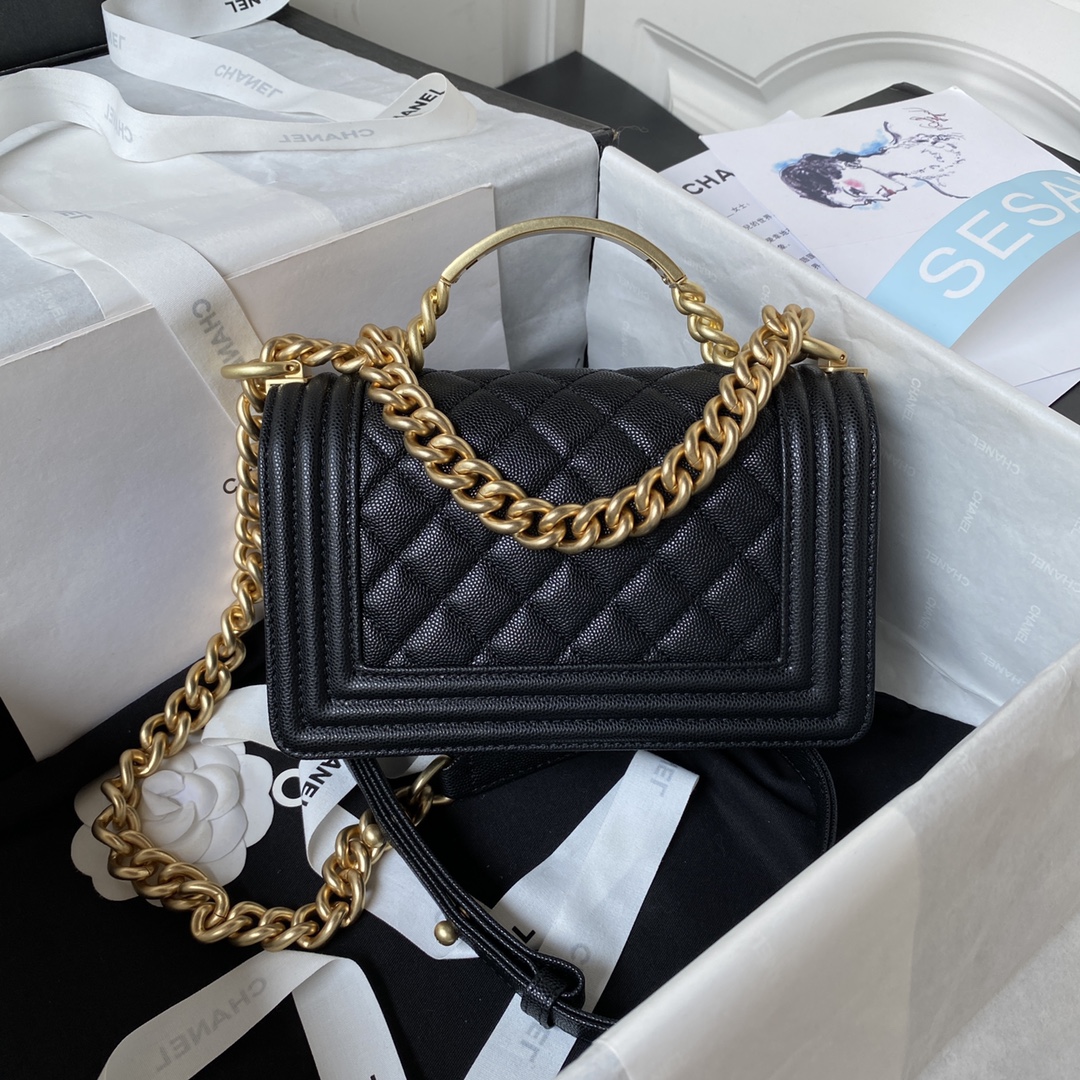 Bagsaaa Ch**el Le Boy Top Handle Caviar Black 20cm
