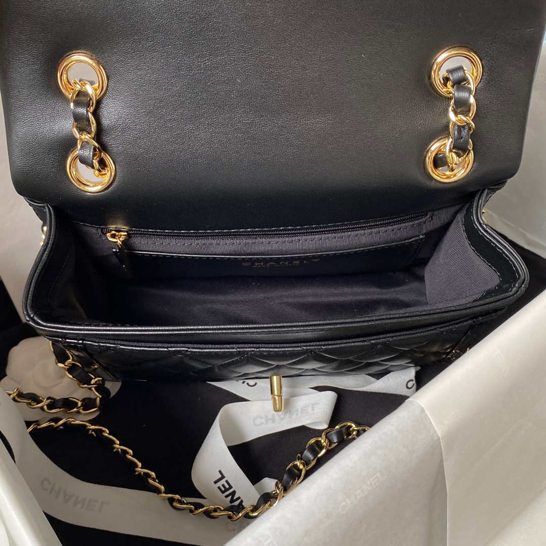Bagsaaa Ch**el Mini Flap Bag AS4288 Black Size 13.5 × 20 × 6.5 cm
