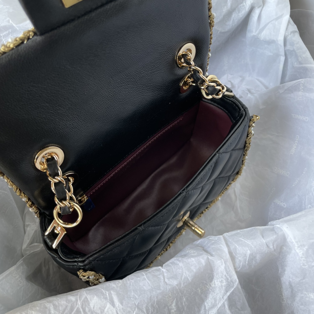 Bagsaaa Ch**el Flap Bag Pearl Edge Black - 19*12*7.5cm