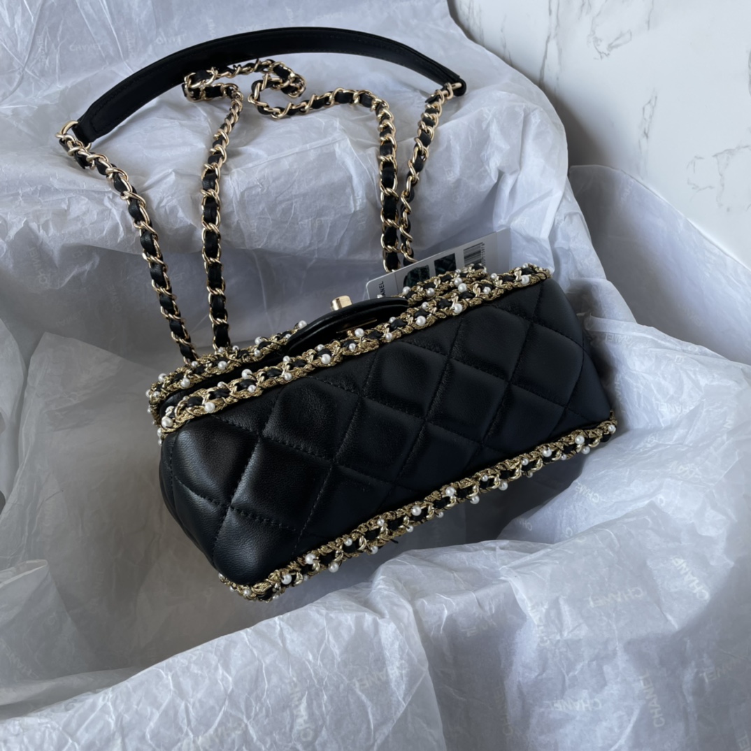 Bagsaaa Ch**el Flap Bag Pearl Edge Black - 19*12*7.5cm