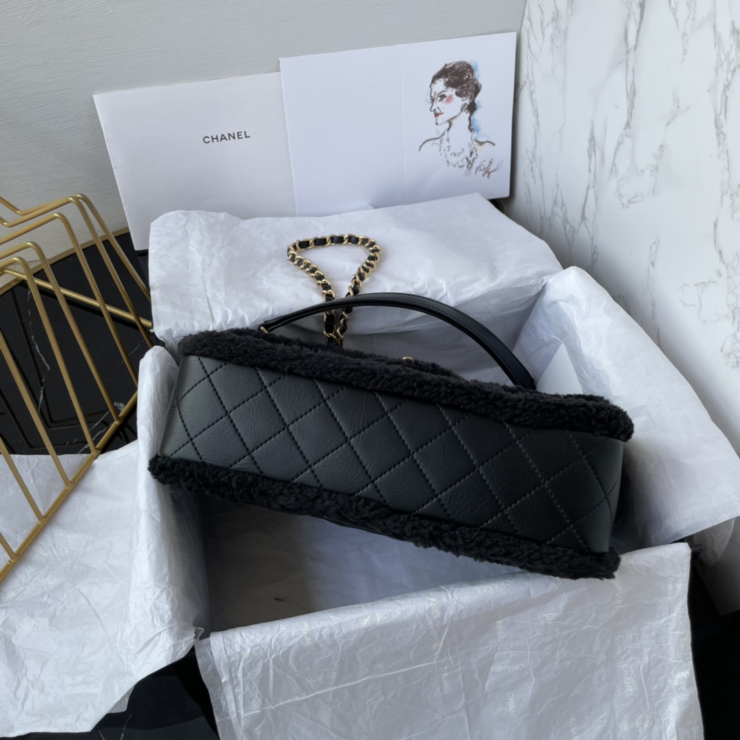 Bagsaaa Ch**el Flap Bag Shearling Black Bag - 26X15X7.5cm