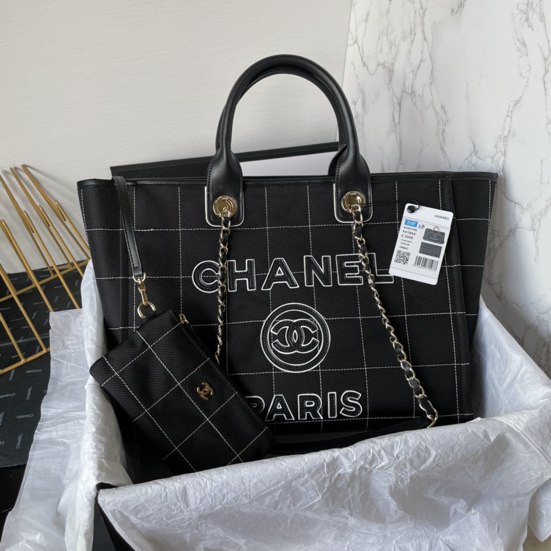 Bagsaaa Ch**el Medium Deauville Black Tote 36cm