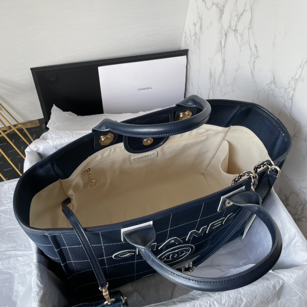 Bagsaaa Ch**el Medium Deauville Dark Blue Tote 36cm