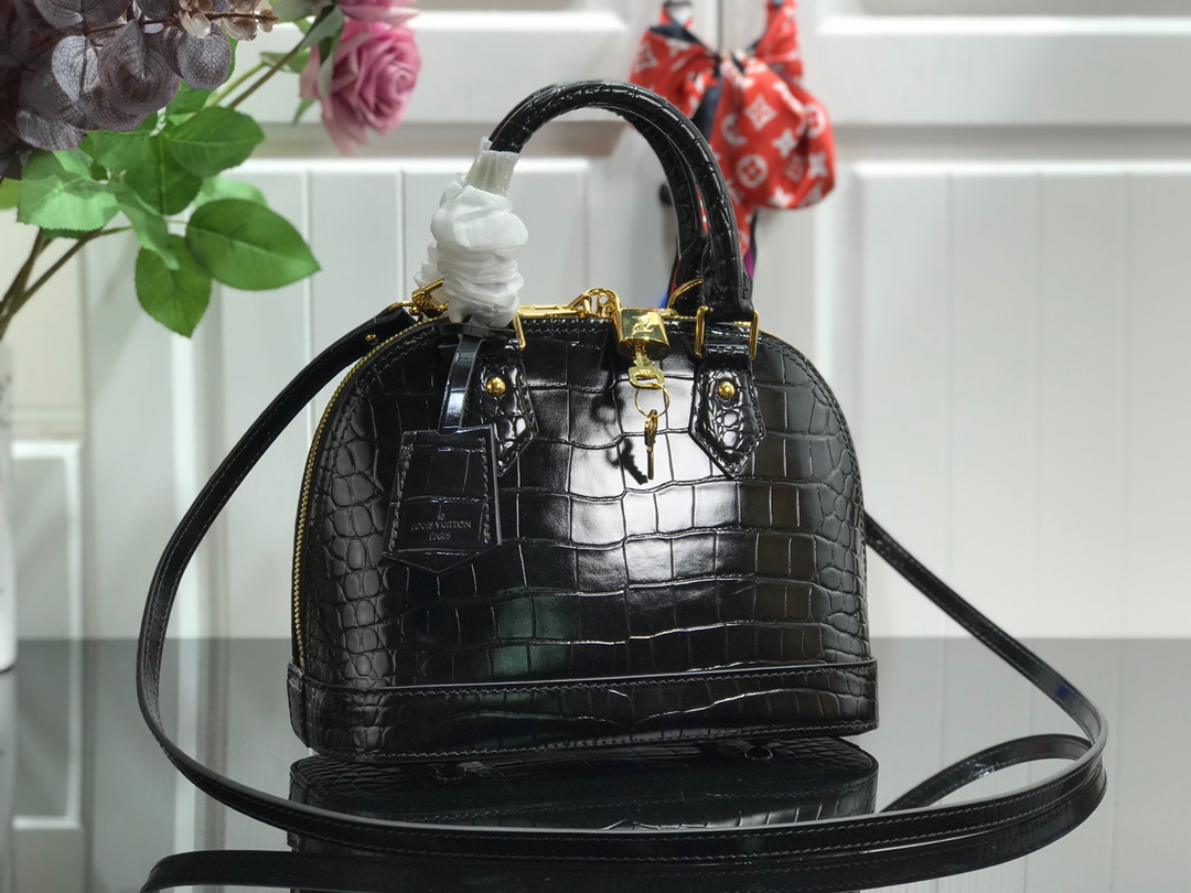 Bagsaaa L0vis Vvtt0n Alma Crocodile Leather Black - 25* 17.5*11.5cm
