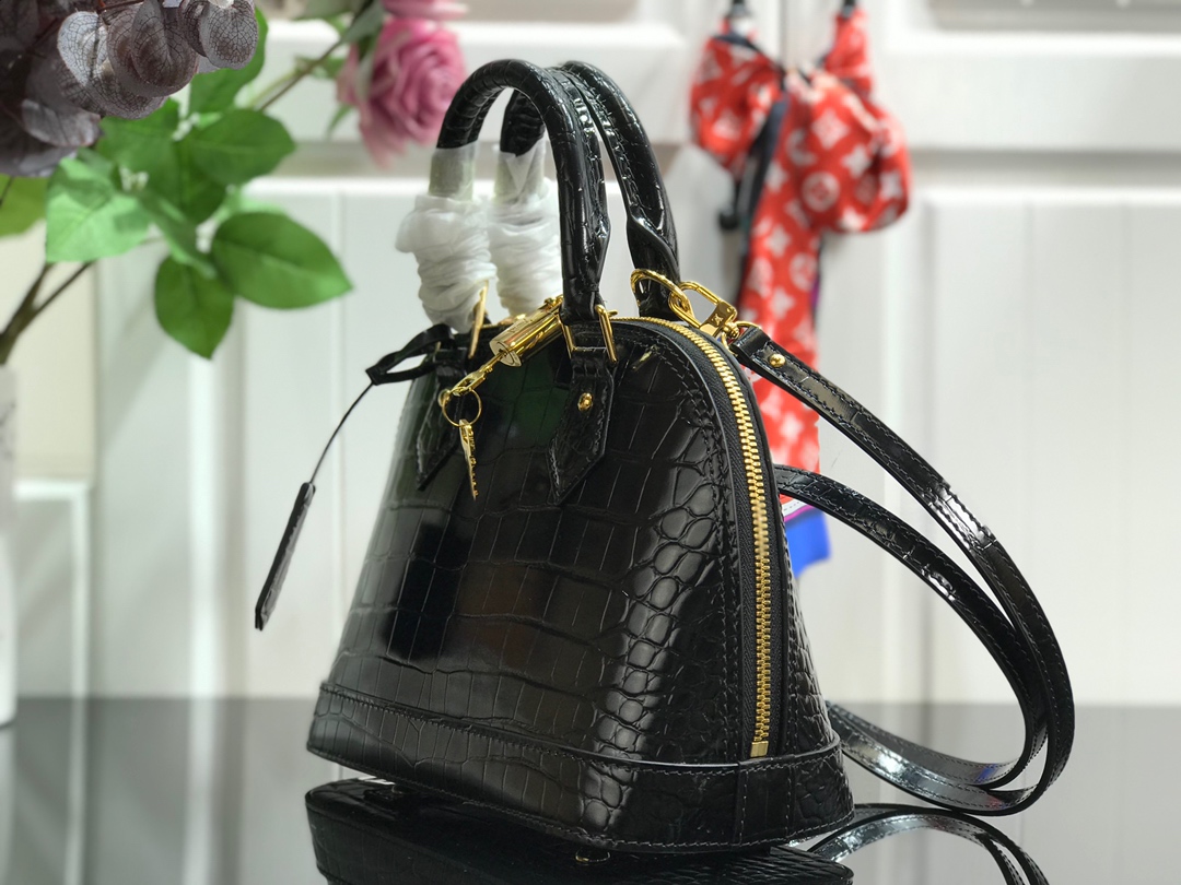 Bagsaaa L0vis Vvtt0n Alma Crocodile Leather Black - 25* 17.5*11.5cm