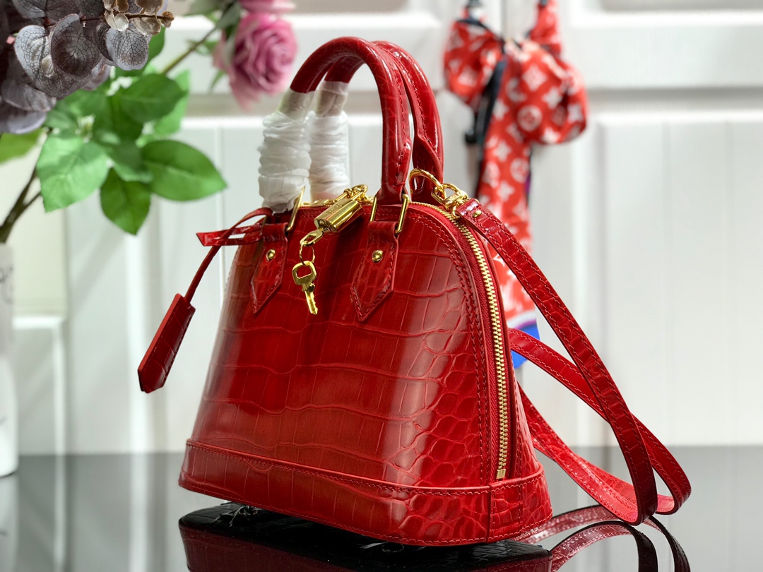 Bagsaaa L0vis Vvtt0n Alma Crocodile Leather Red - 25* 17.5*11.5cm