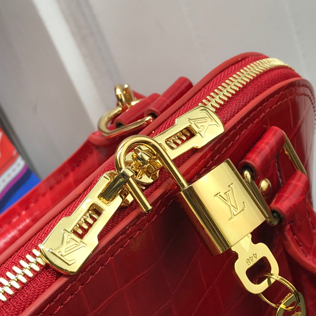 Bagsaaa L0vis Vvtt0n Alma Crocodile Leather Red - 25* 17.5*11.5cm