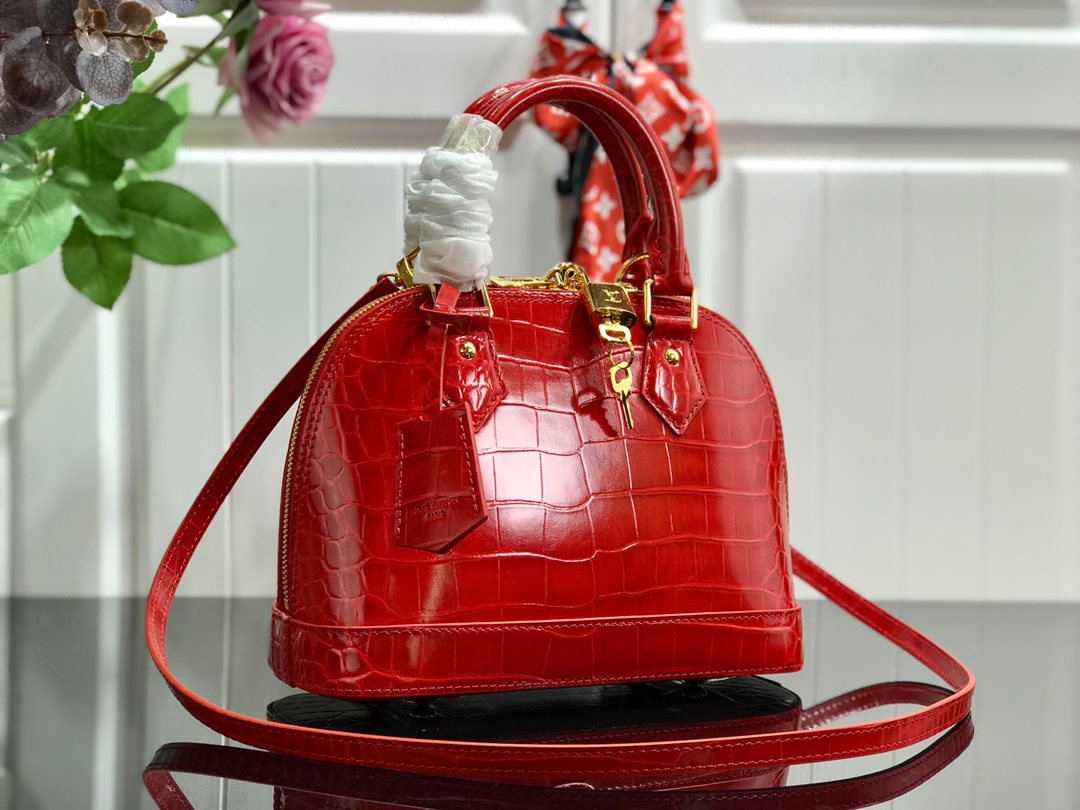 Bagsaaa L0vis Vvtt0n Alma Crocodile Leather Red - 25* 17.5*11.5cm
