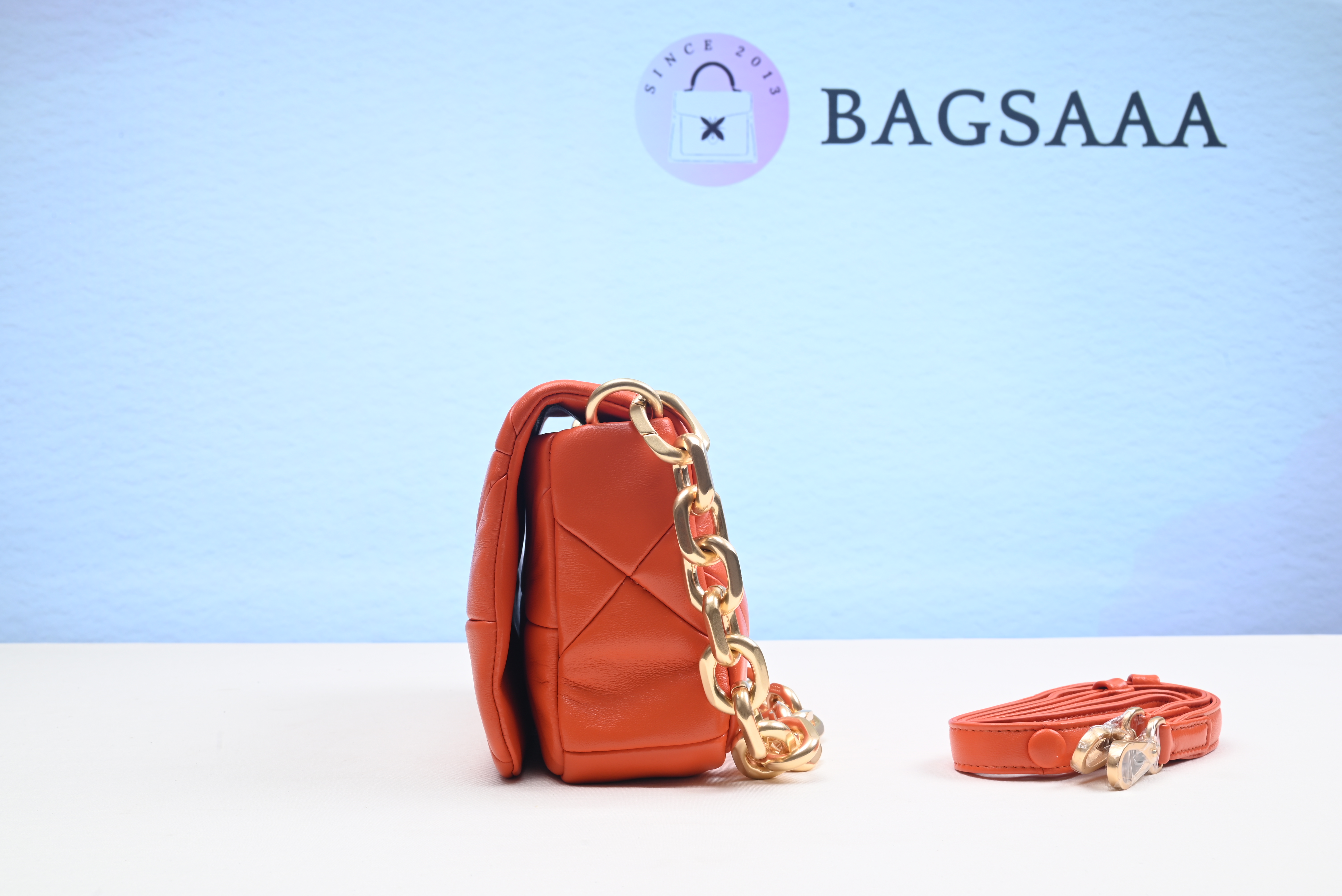 Bagsaaa Pra*a System nappa patchwork shoulder bag orange - 21*15*6.5cm