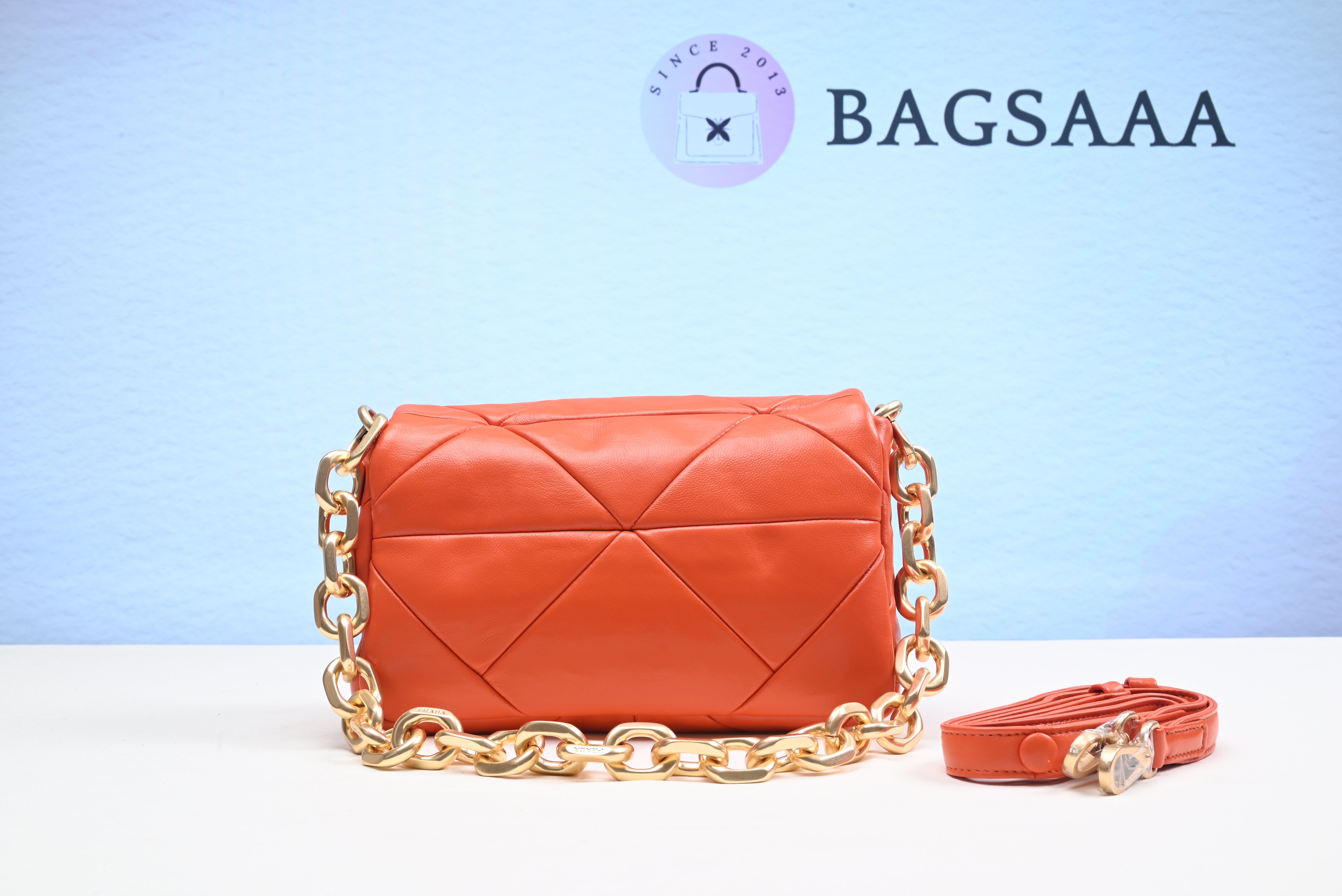 Bagsaaa Pra*a System nappa patchwork shoulder bag orange - 21*15*6.5cm