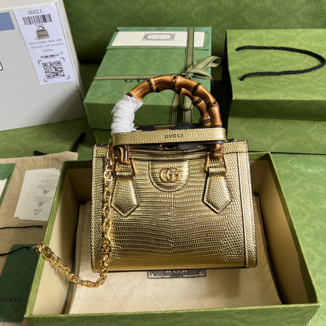 Bagsaaa Gvc*1 Mini Diana Lizard Gold Leather 20x15.5x10cm