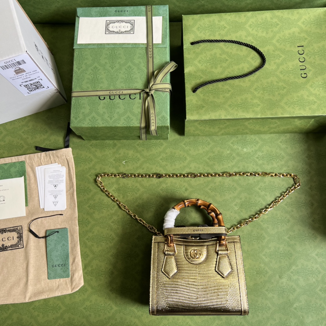 Bagsaaa Gvc*1 Mini Diana Lizard Gold Leather 20x15.5x10cm