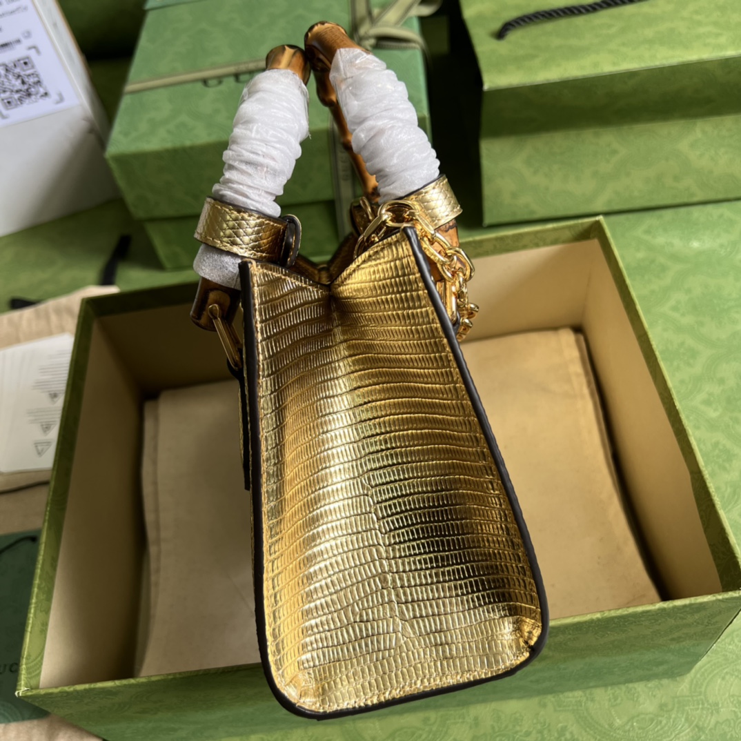 Bagsaaa Gvc*1 Mini Diana Lizard Gold Leather 20x15.5x10cm