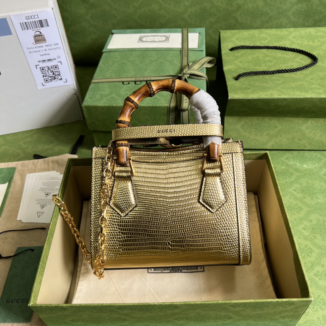 Bagsaaa Gvc*1 Mini Diana Lizard Gold Leather 20x15.5x10cm