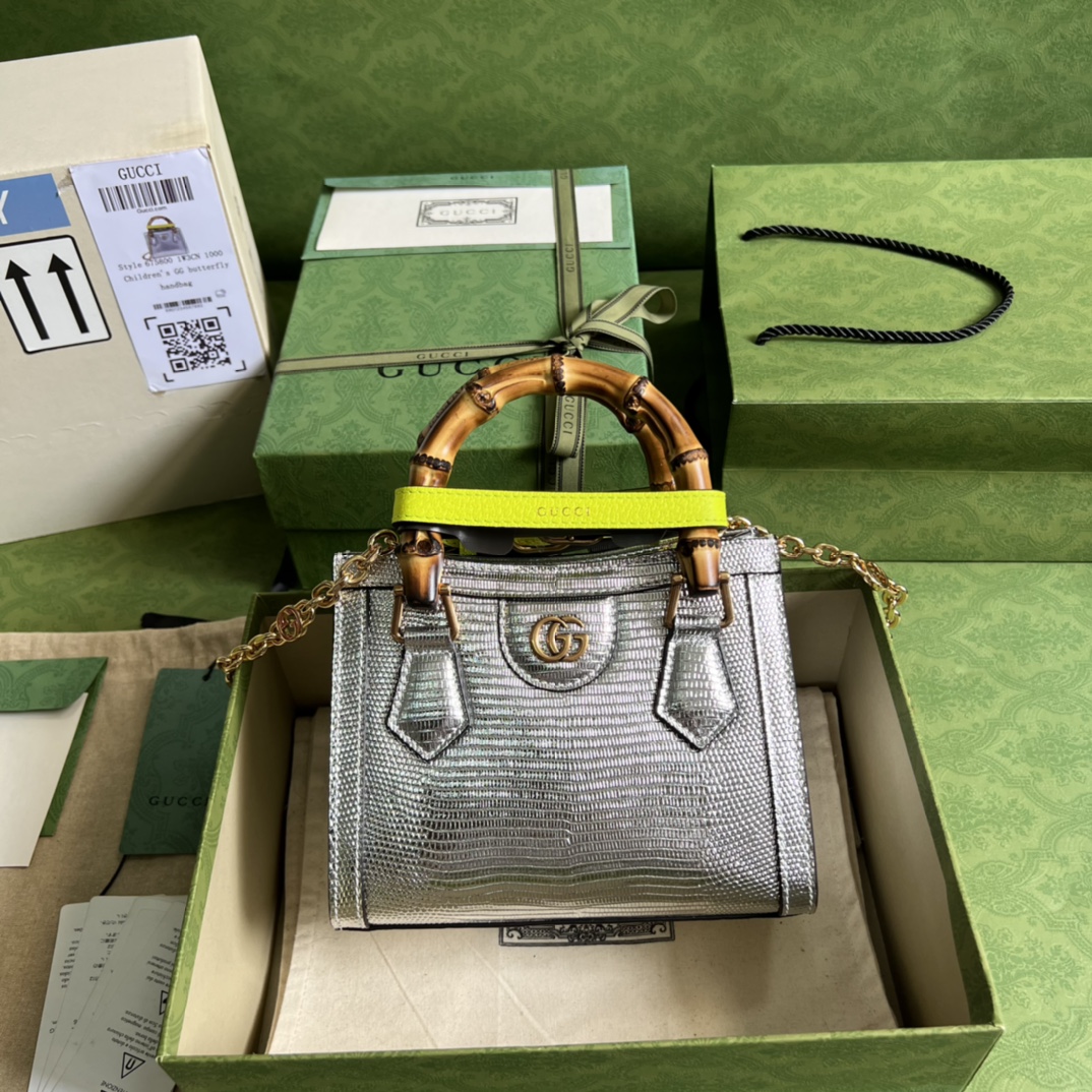 Bagsaaa Gvc*1 Mini Diana Lizard Silver Leather 20x15.5x10cm