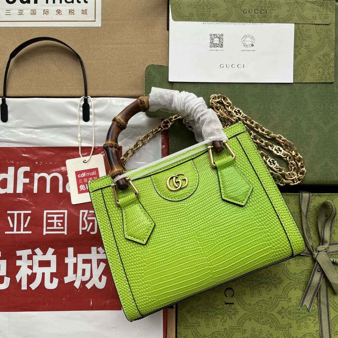 Bagsaaa Gvc*1 Mini Diana Lizard Neon Lime Leather 20x15.5x10cm