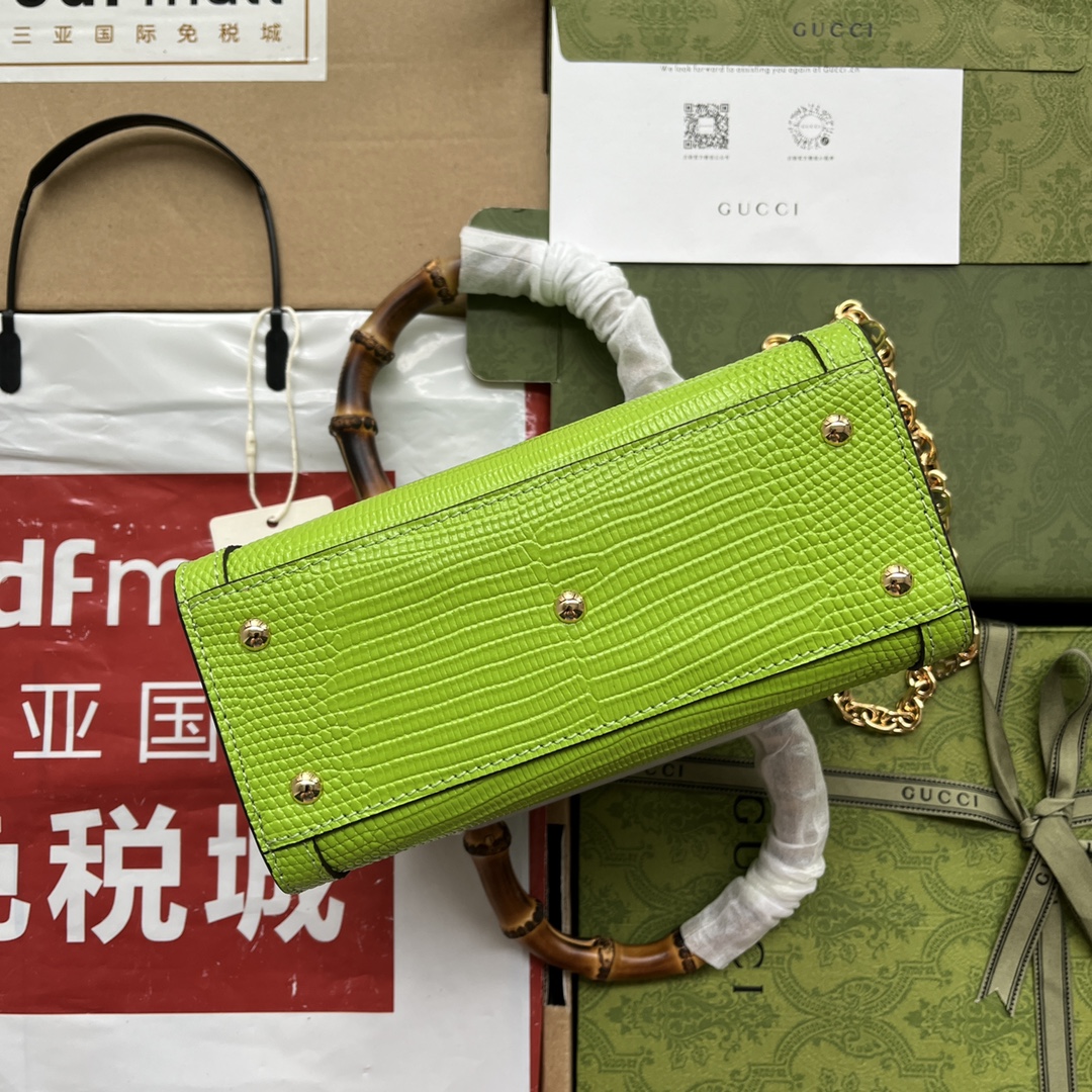 Bagsaaa Gvc*1 Mini Diana Lizard Neon Lime Leather 20x15.5x10cm