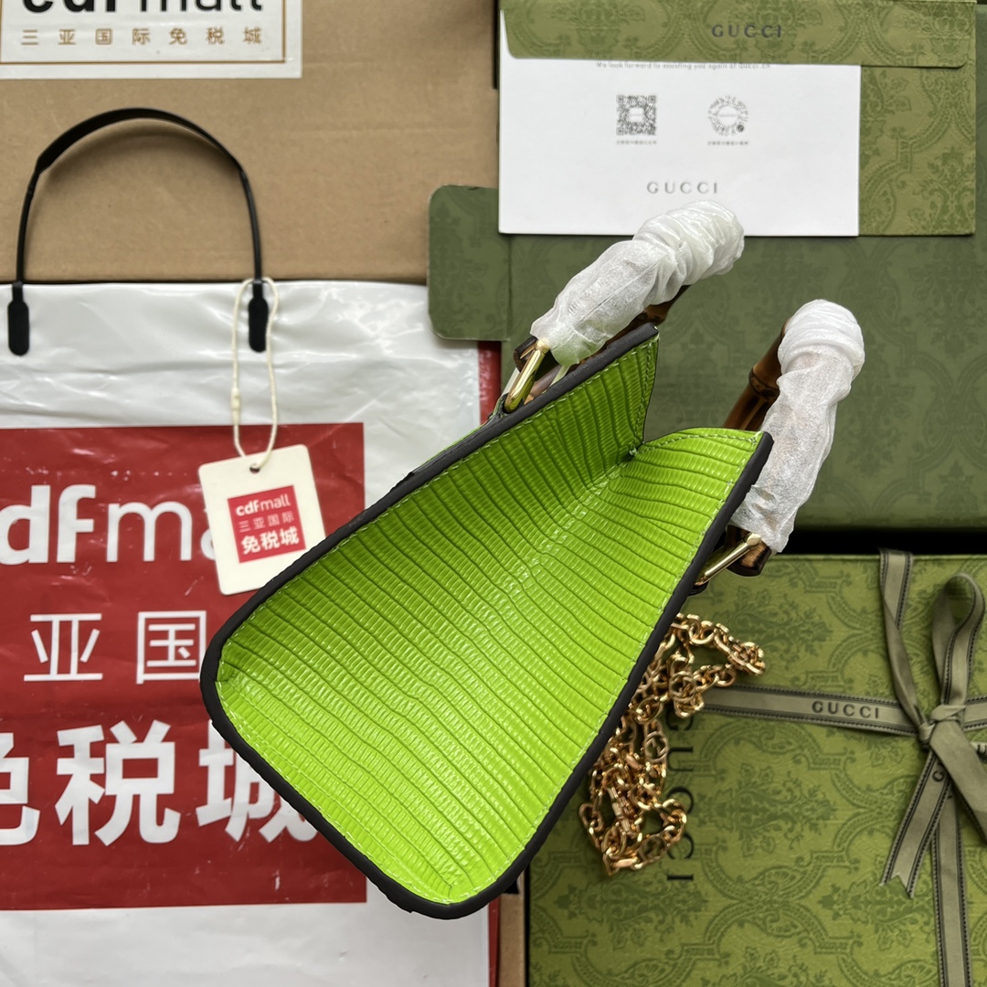 Bagsaaa Gvc*1 Mini Diana Lizard Neon Lime Leather 20x15.5x10cm