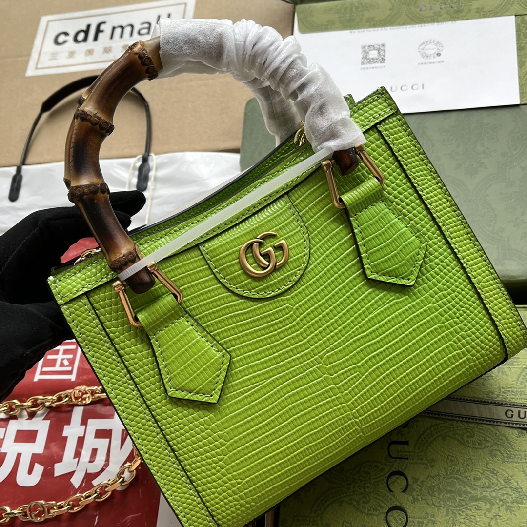 Bagsaaa Gvc*1 Mini Diana Lizard Neon Lime Leather 20x15.5x10cm