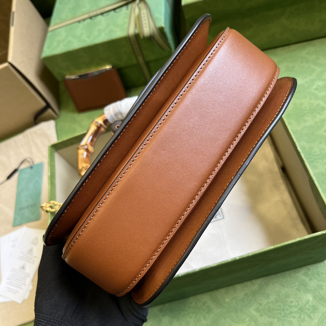 Bagsaaa Bamboo 1947 Top Handle Brown Crystal Bag - 21x 15x 7cm