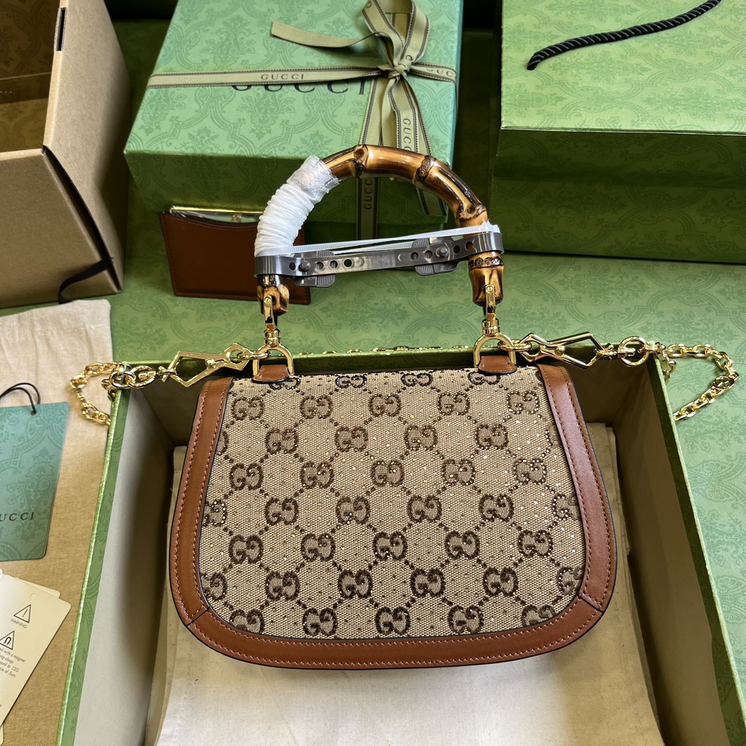 Bagsaaa Bamboo 1947 Top Handle Brown Crystal Bag - 21x 15x 7cm