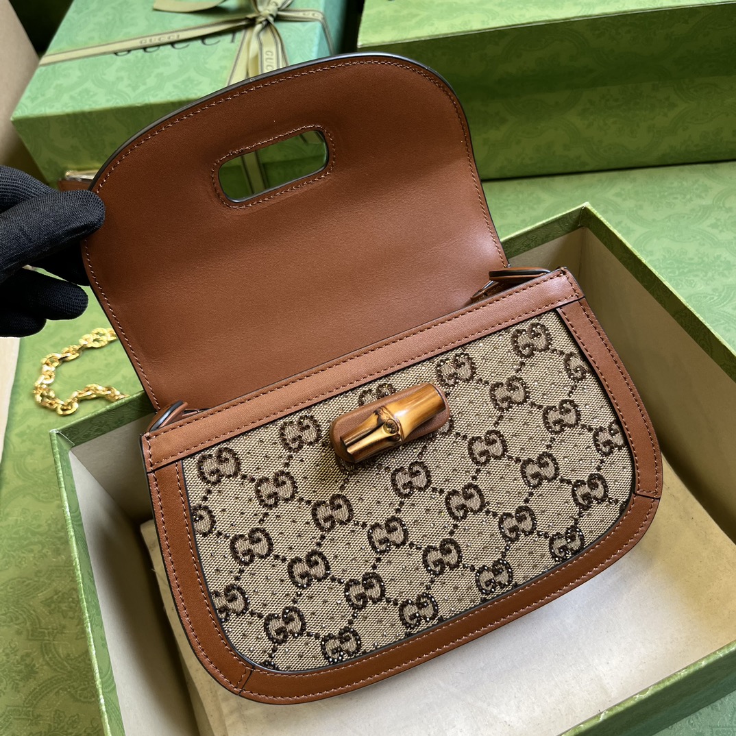 Bagsaaa Bamboo 1947 Top Handle Brown Crystal Bag - 21x 15x 7cm