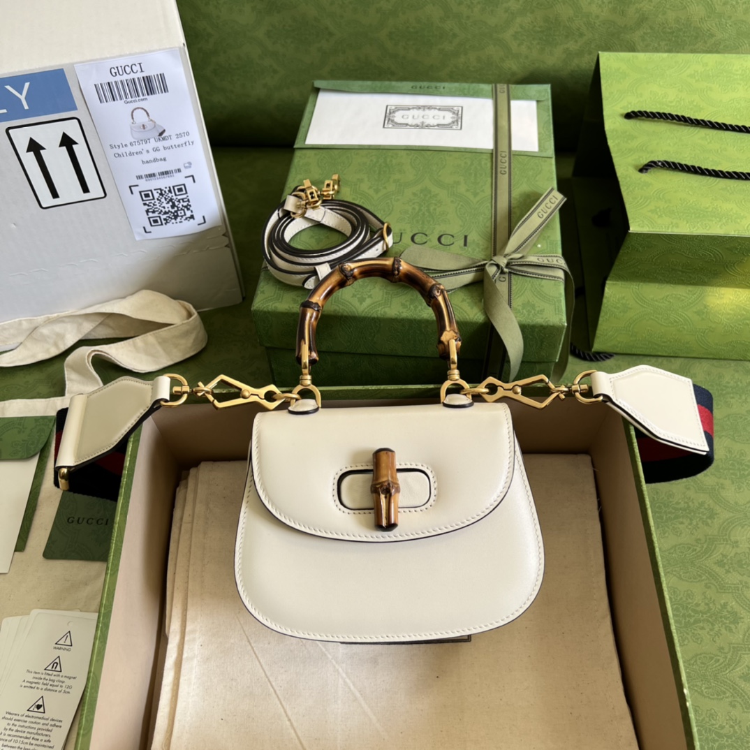 Bagsaaa Bamboo 1947 Mini Top Handle White Leather Bag - 17x12.5x8cm