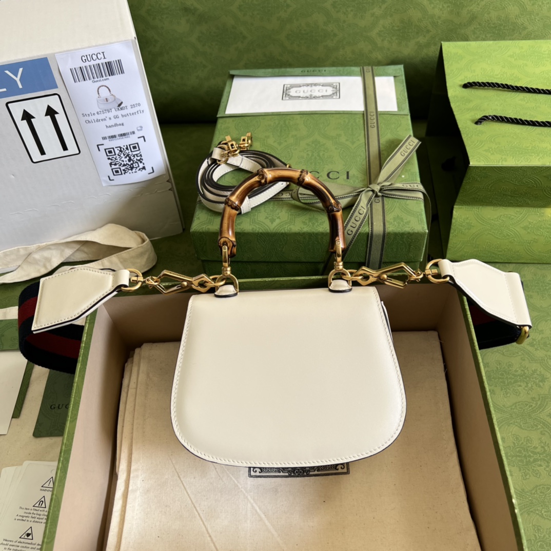 Bagsaaa Bamboo 1947 Mini Top Handle White Leather Bag - 17x12.5x8cm
