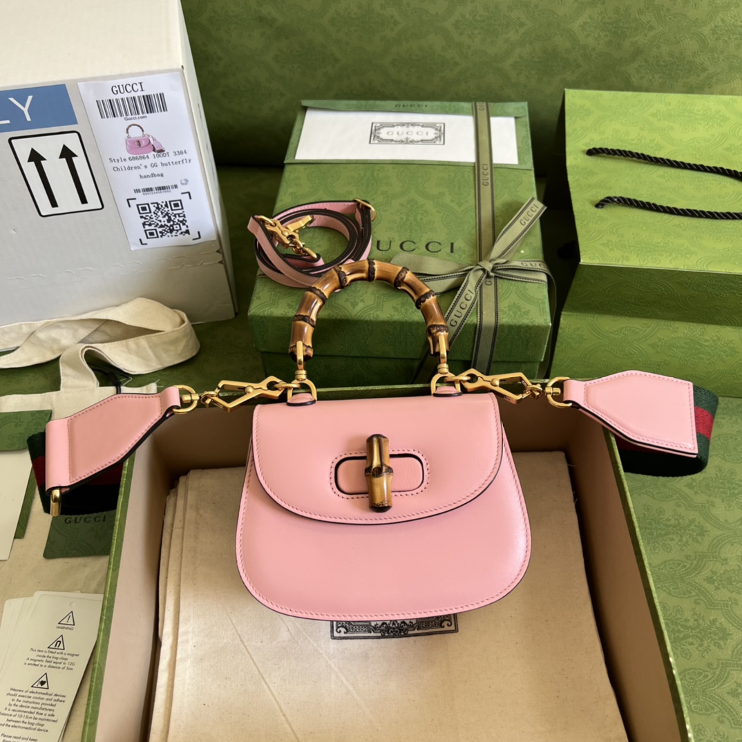 Bagsaaa Bamboo 1947 Mini Top Handle Pink Leather Bag - 17x12.5x8cm