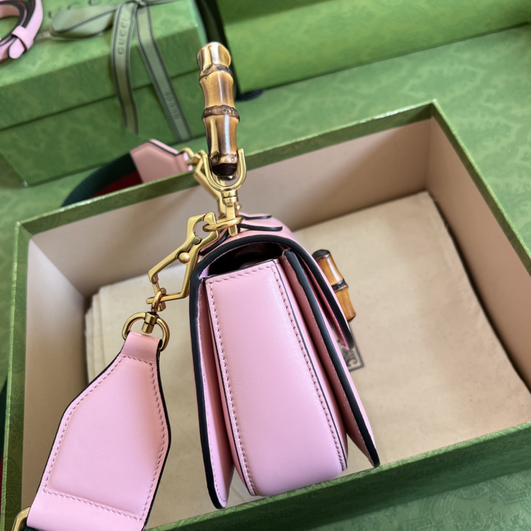 Bagsaaa Bamboo 1947 Mini Top Handle Pink Leather Bag - 17x12.5x8cm