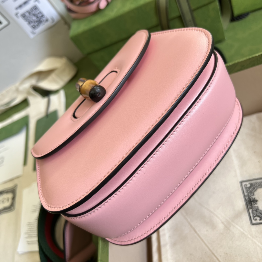 Bagsaaa Bamboo 1947 Mini Top Handle Pink Leather Bag - 17x12.5x8cm