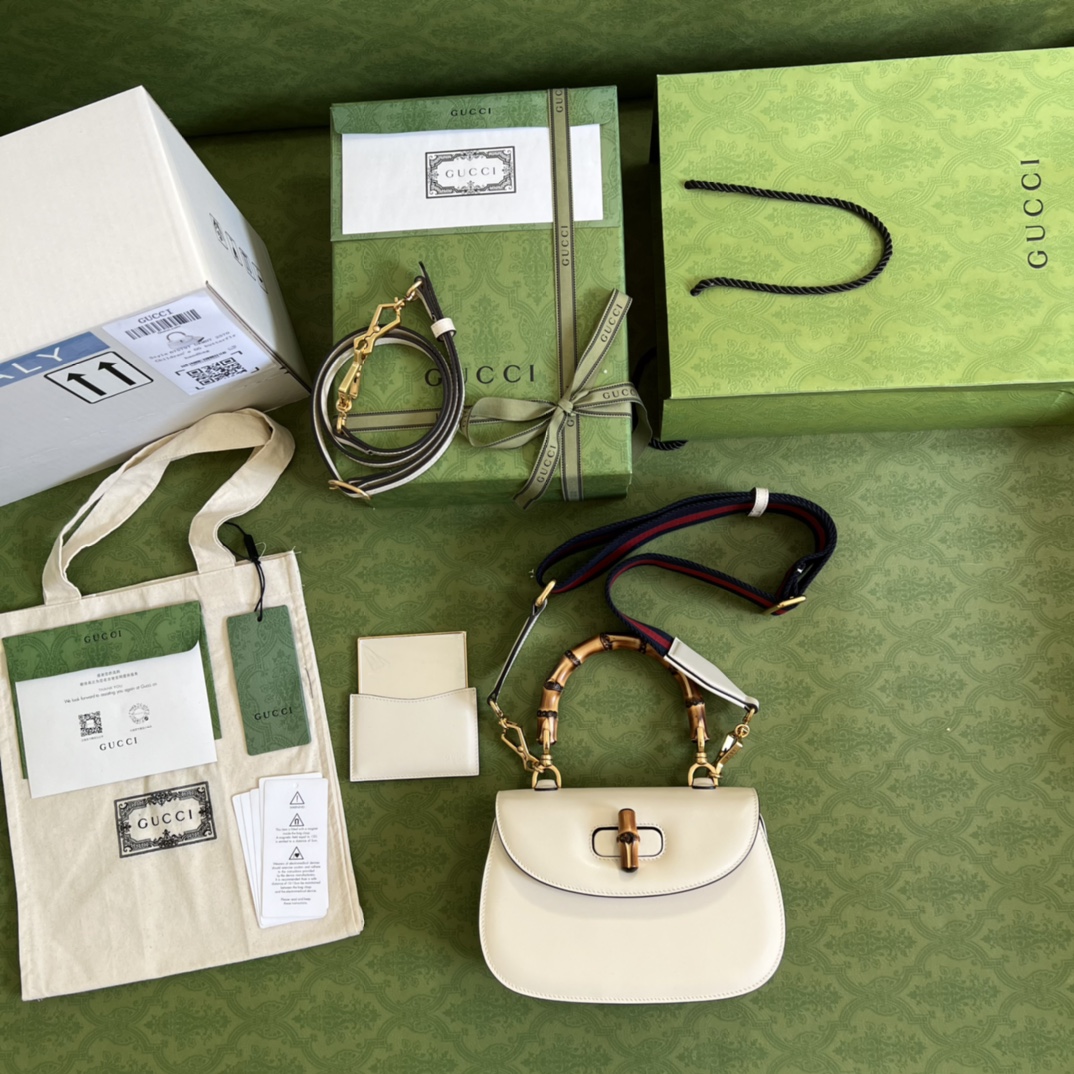 Bagsaaa Bamboo 1947Top Handle White Leather Bag - 21*15*7cm