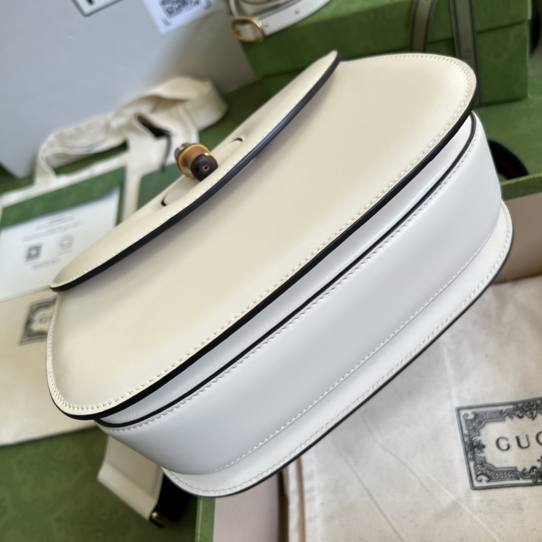 Bagsaaa Bamboo 1947Top Handle White Leather Bag - 21*15*7cm