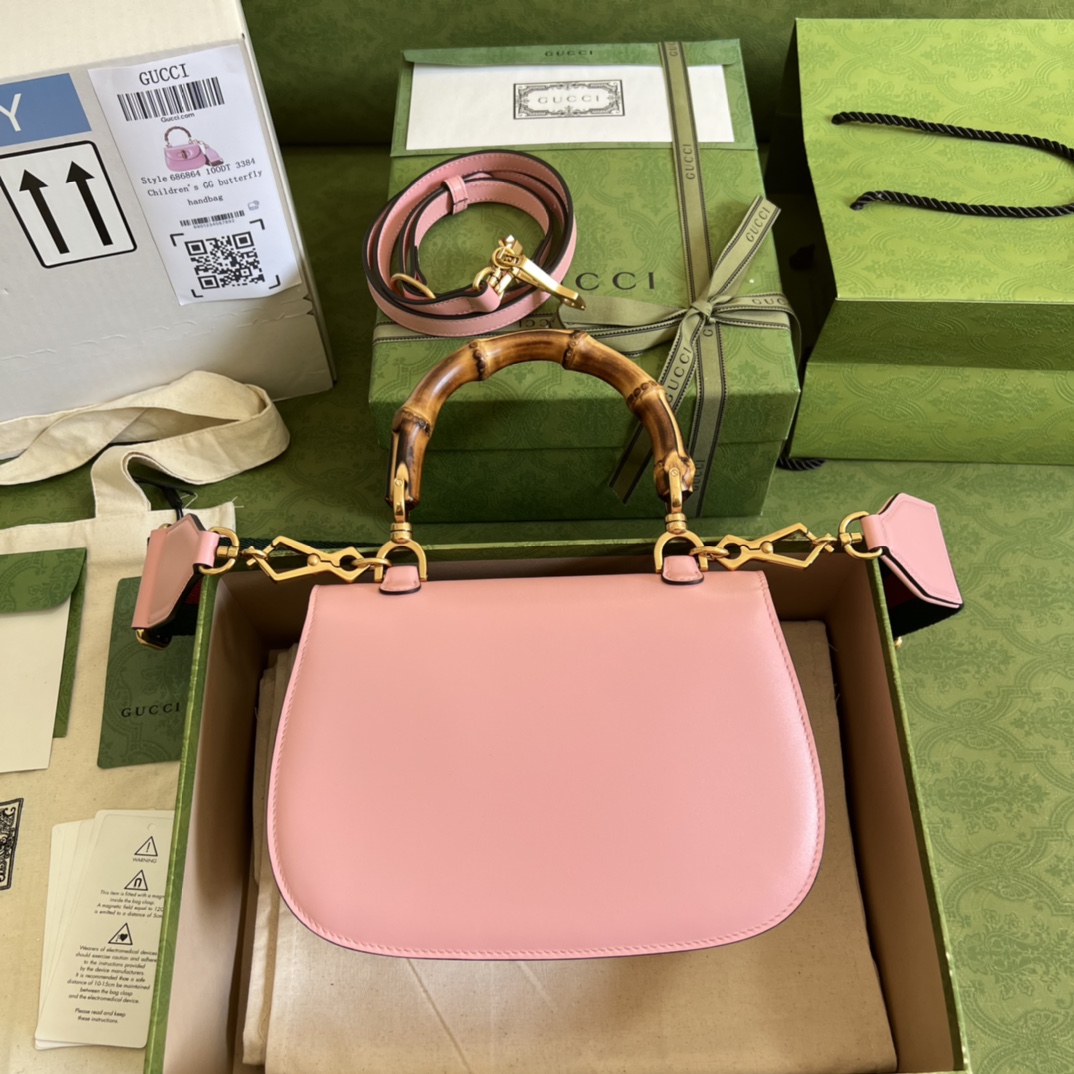 Bagsaaa Bamboo 1947Top Handle Pink Leather Bag - 21*15*7cm