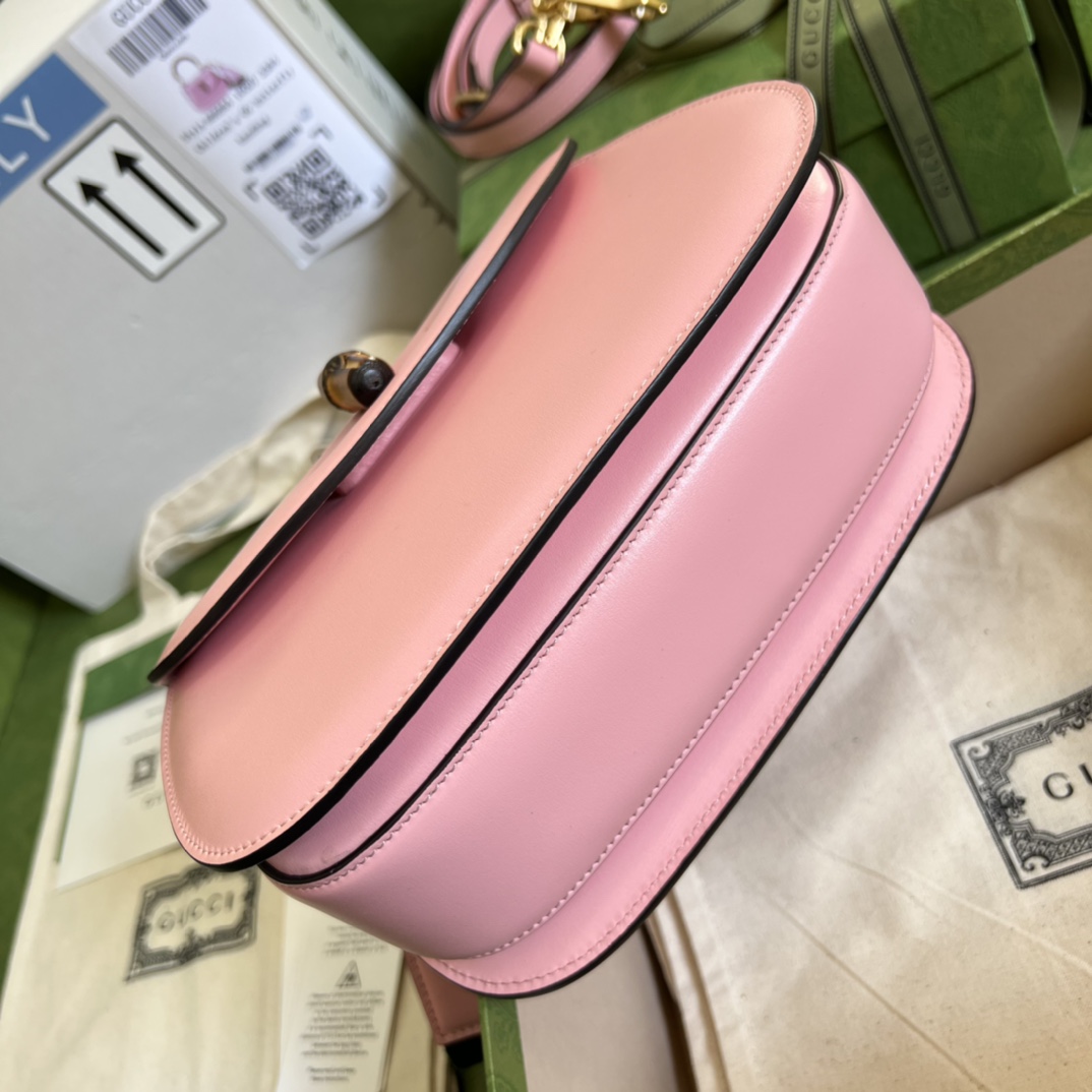 Bagsaaa Bamboo 1947Top Handle Pink Leather Bag - 21*15*7cm