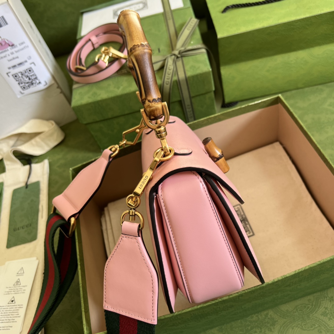 Bagsaaa Bamboo 1947Top Handle Pink Leather Bag - 21*15*7cm