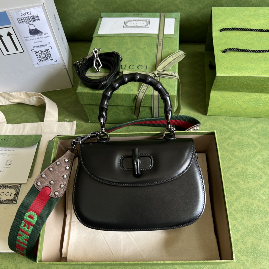 Bagsaaa Bamboo 1947Top Handle All Black Leather Bag - 21*15*7cm