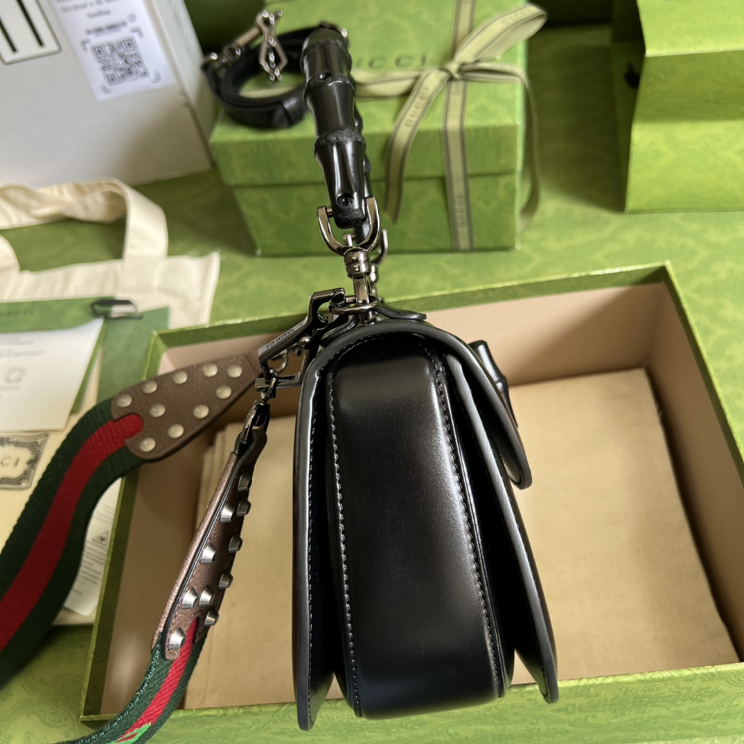 Bagsaaa Bamboo 1947Top Handle All Black Leather Bag - 21*15*7cm