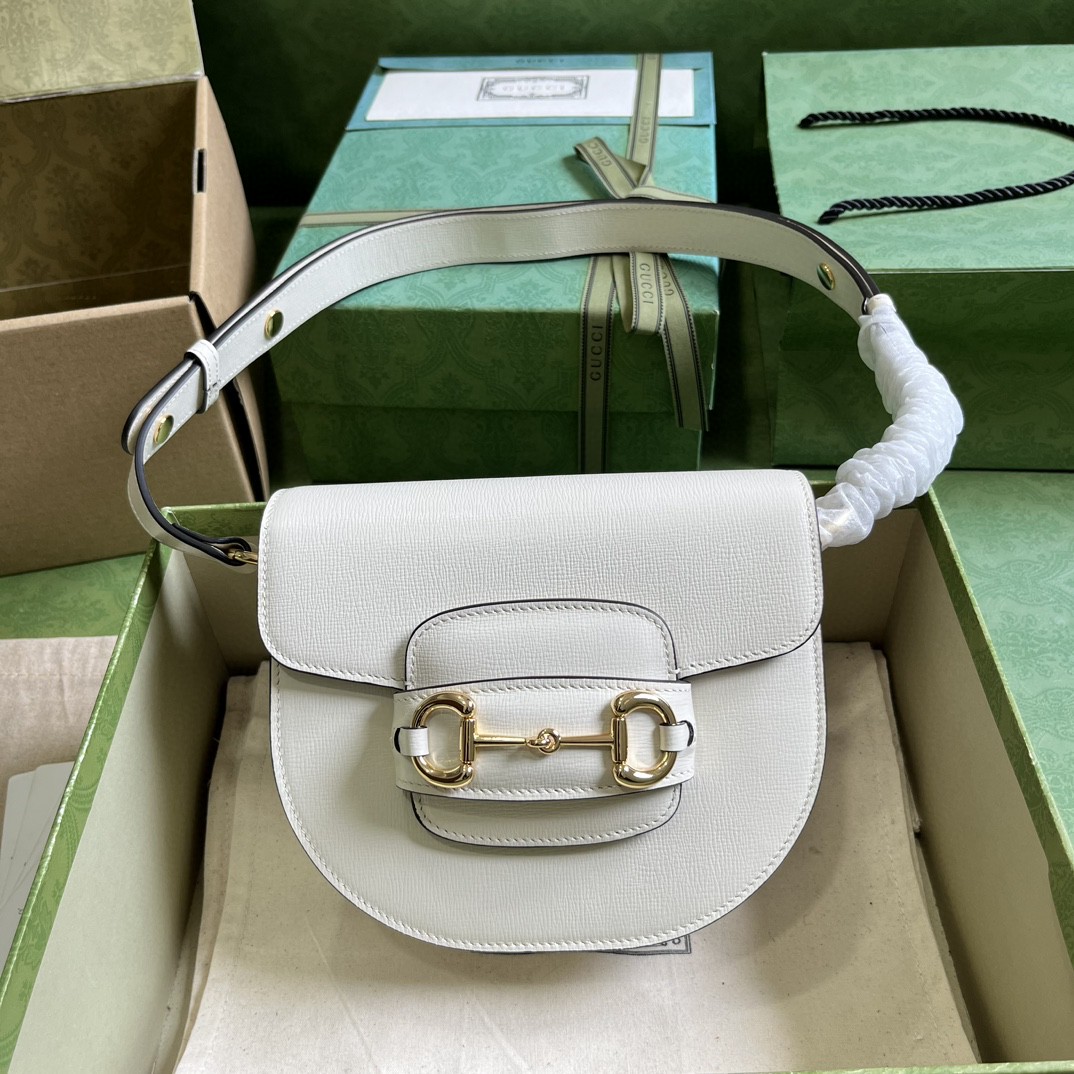 Bagsaaa Gvc*1 Horsebit 1955 Mini Rounded Bag White - 18*17*6.5cm
